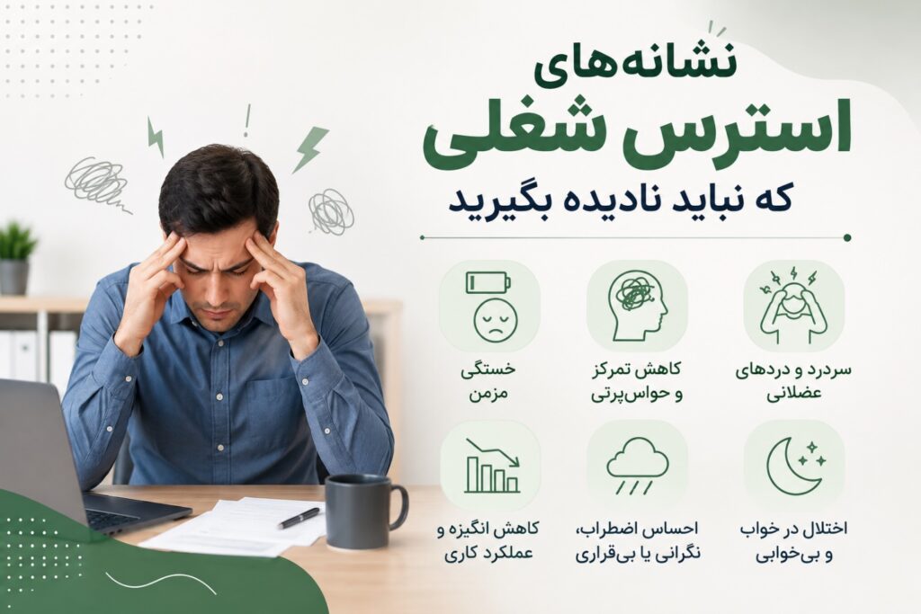 اینفوگرافی نشانه‌های استرس شغلی که نباید نادیده بگیرید